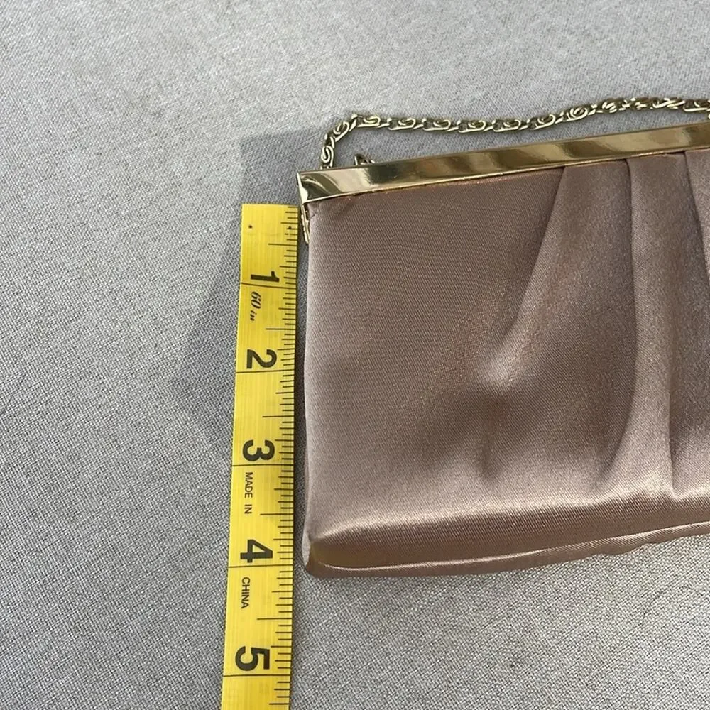 Jessica McClintock gold satin clutch purse with Gold Chain 10x4